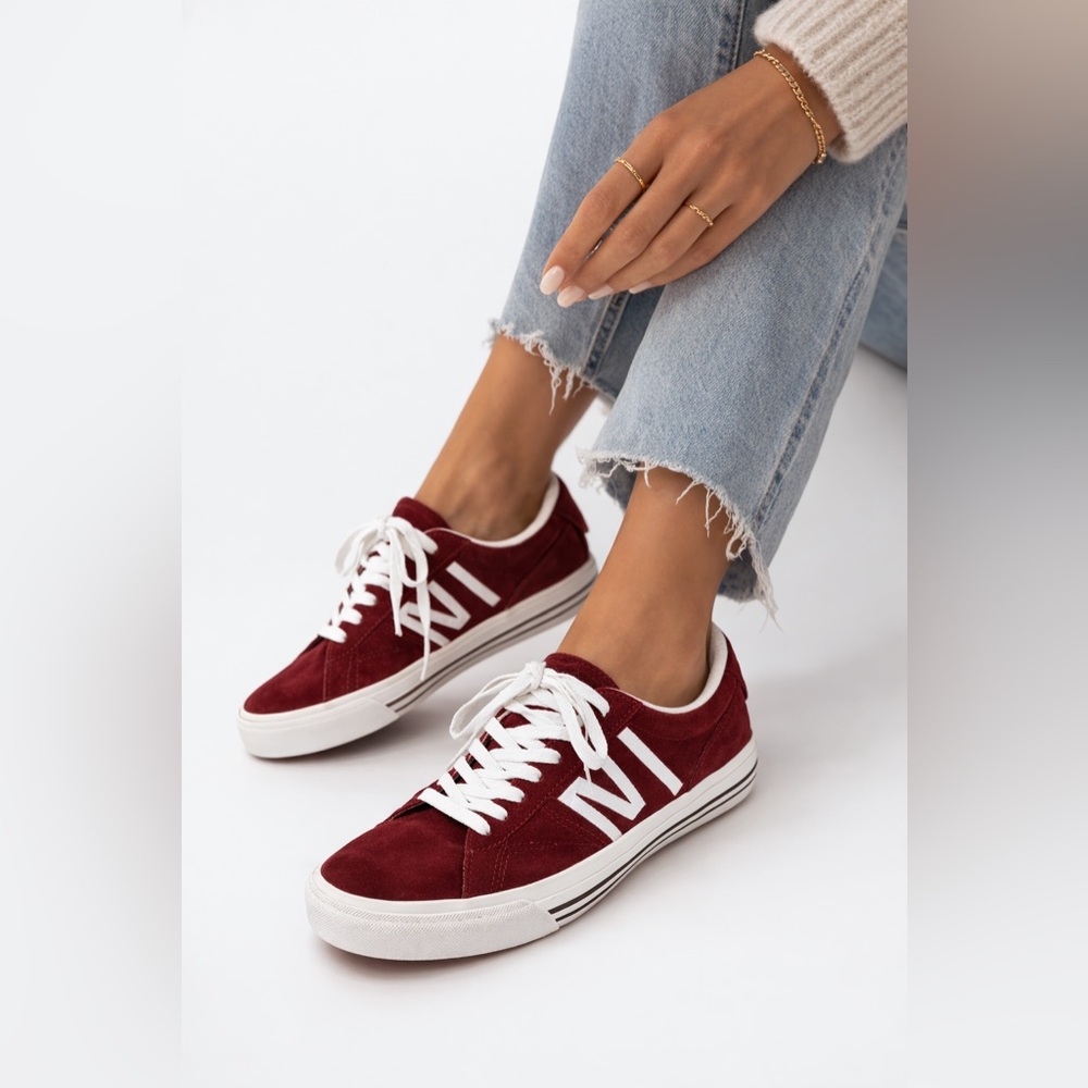 Vans Burgundy and White Lace-Up Low Tops